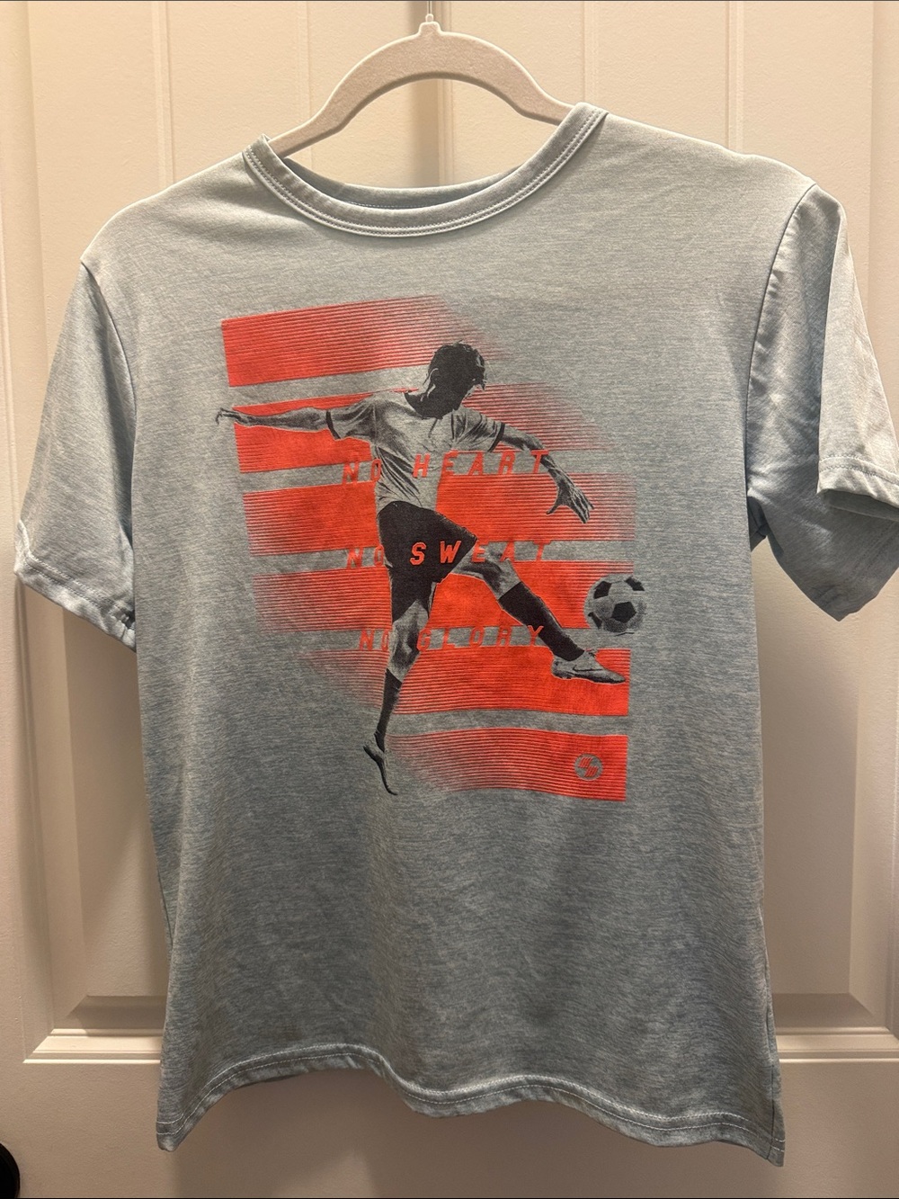 Place Sport Kids Short Sleeve Grey/Orange Soccer Graphic Tee (L 10/12)